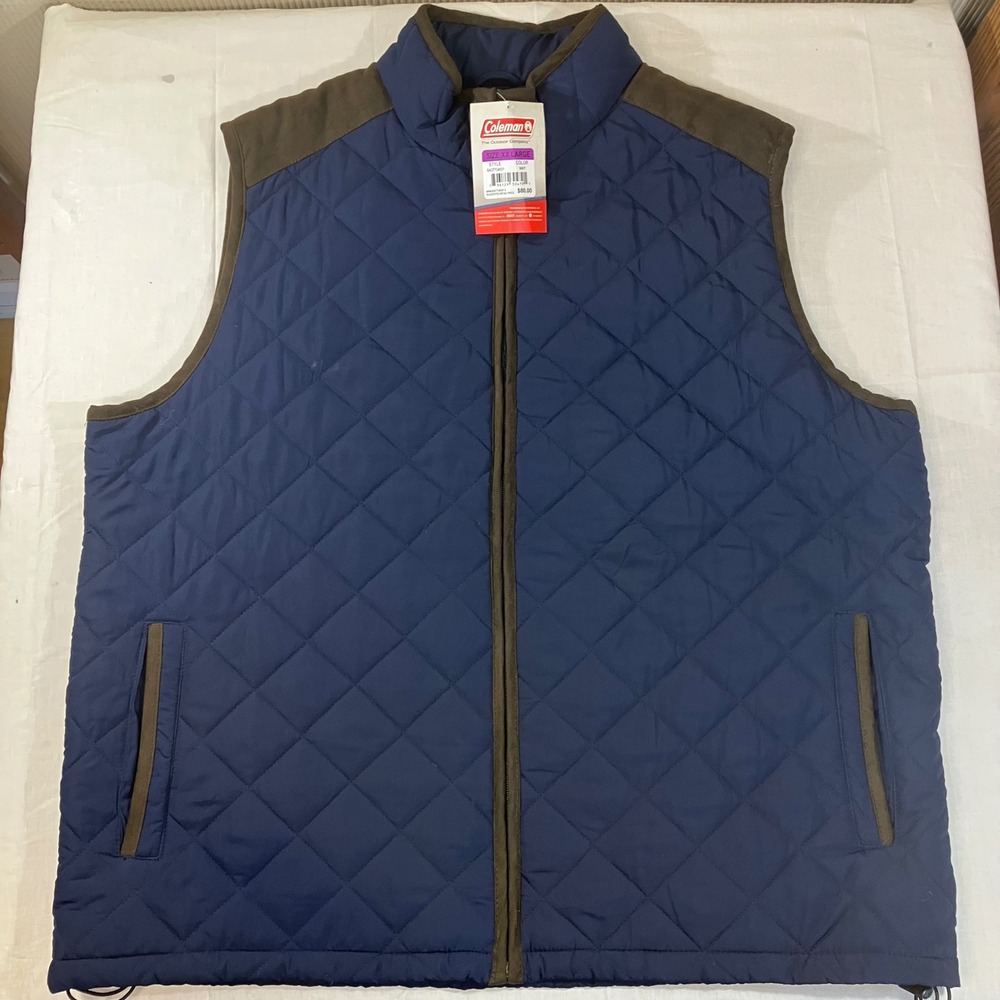 Coleman Mens XXL Navy Blue Quilted Puffer Vest Mock Neck Full Zip SACF7G4031 NEW